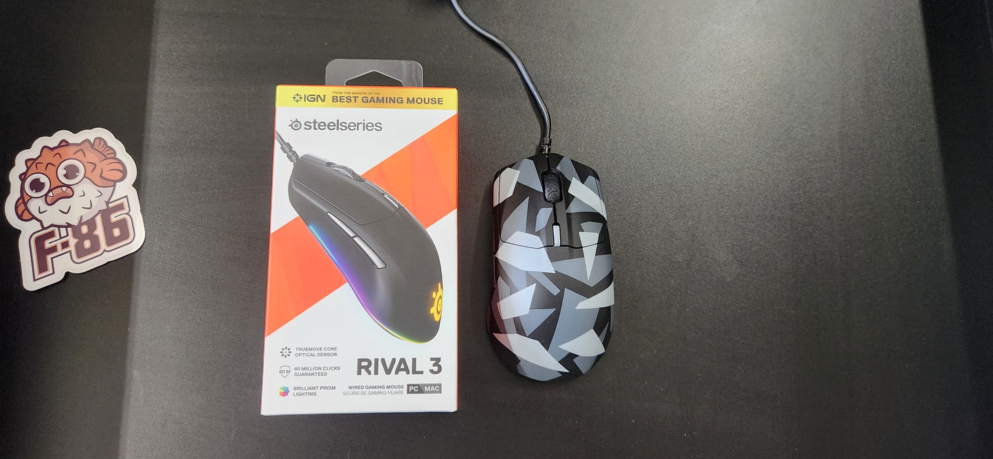 F-86 Custom, Steelseries Rival 3 Wired Gaming Mouse in Grey Splinter Camo