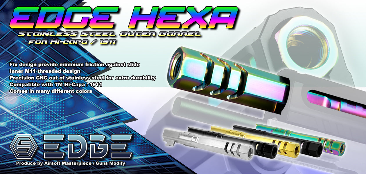 Edge “HEXA” Stainless Steel Outer Barrel for Hi-CAPA 5.1 Black