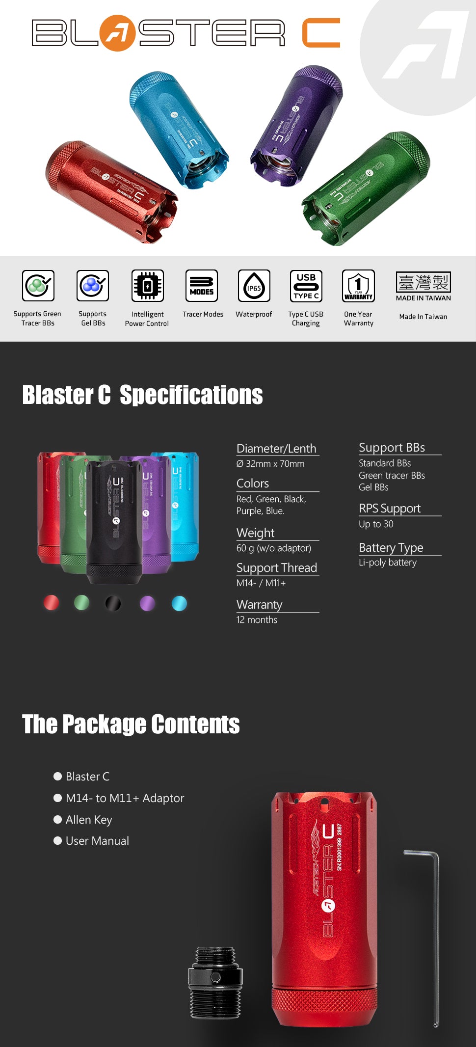 F-86 Custom Acetech Blaster C Tracer Unit, Black/Green Cerakote
