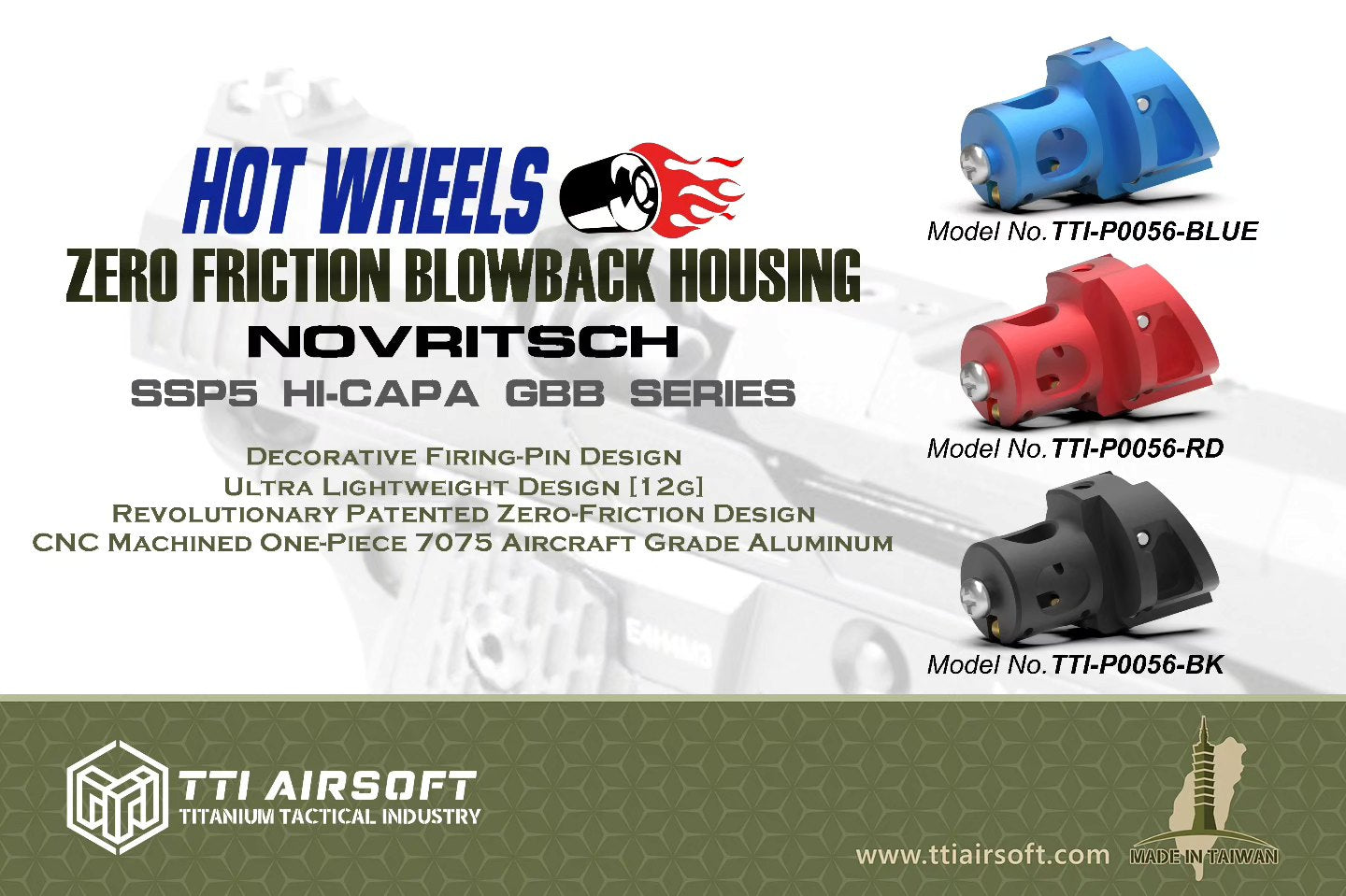 TTI Airsoft Novritsch SSP5 GBB Hot Wheels Zero Friction Lightweight Blowback Housing